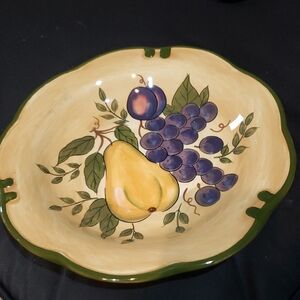 Elegant Ceramic Fruit Bowl with Green and Purple Accents